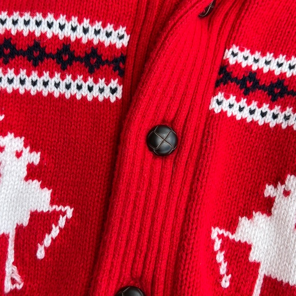 Janie and Jack Size 12-18 Months Fair Isle Reindeer Cardigan Bradbury Red - Picture 6 of 11